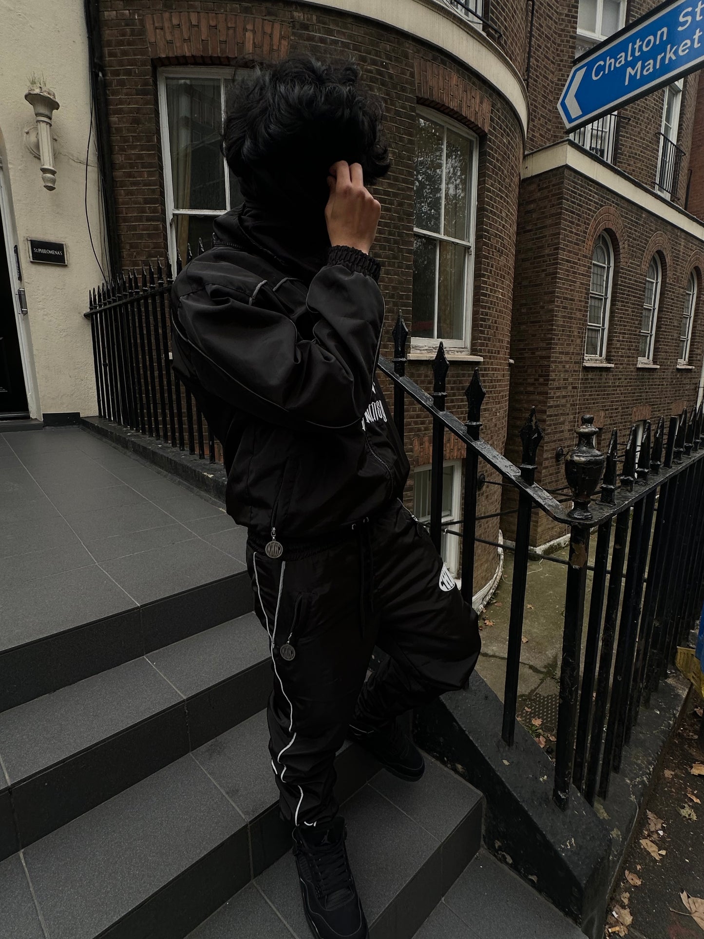 'KNOWLEDGE IS KEY' BLACK NYLON TRACKSUIT