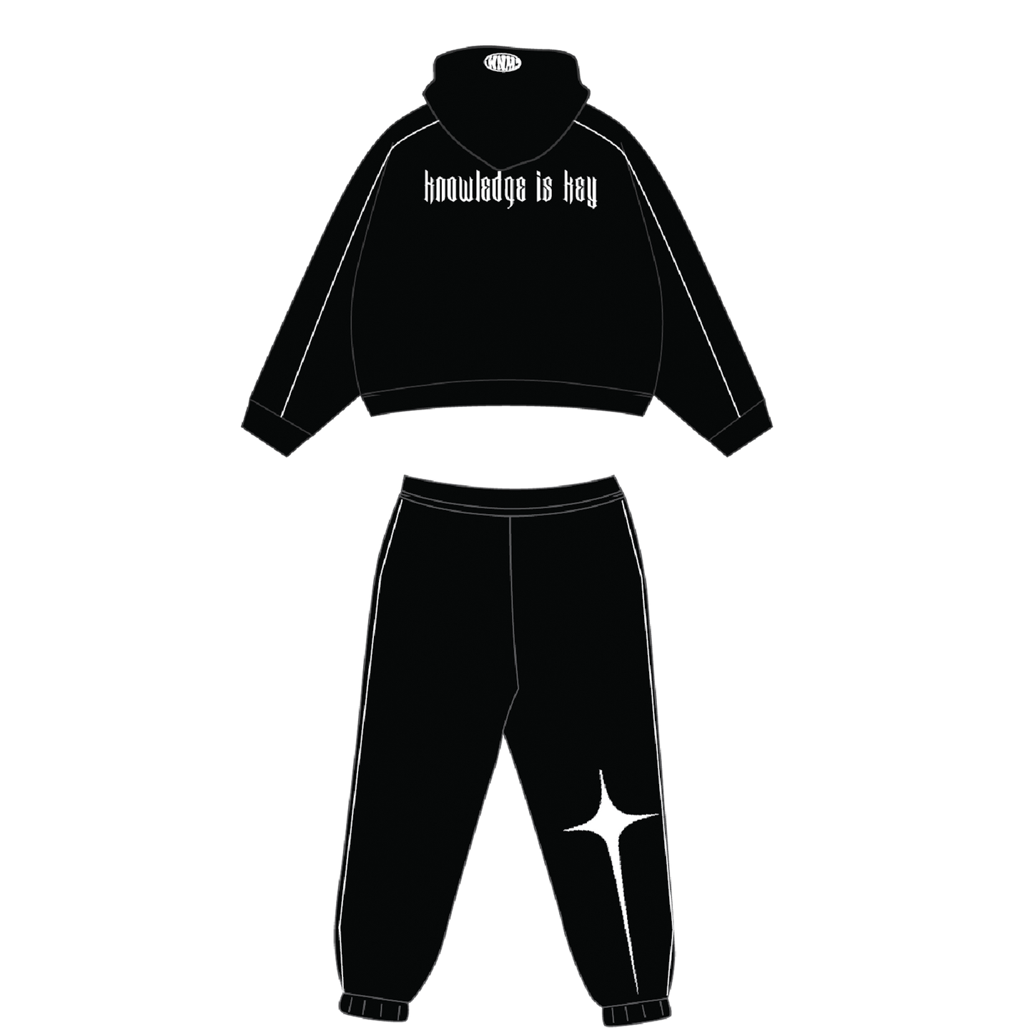 'KNOWLEDGE IS KEY' BLACK NYLON TRACKSUIT