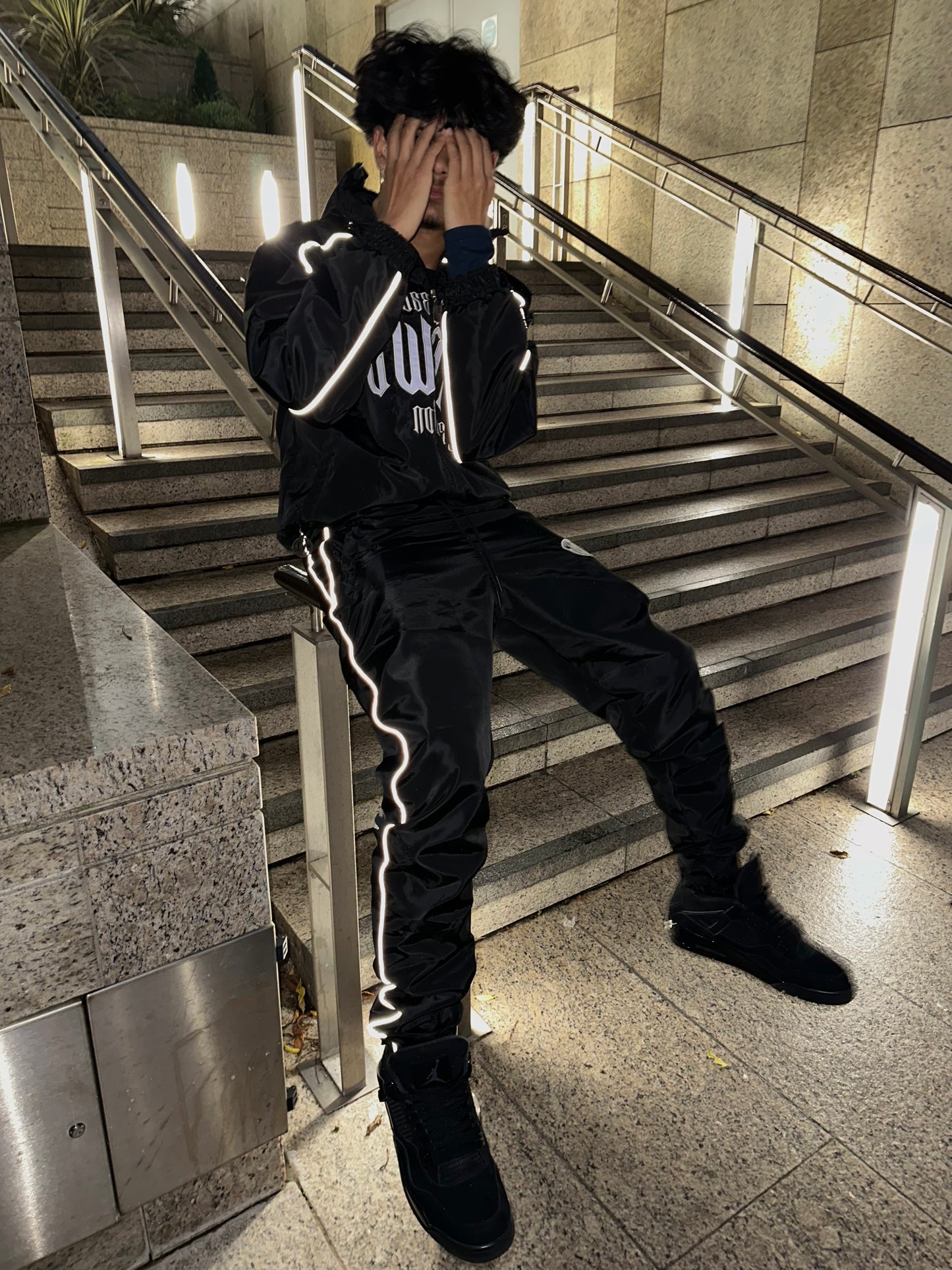 'KNOWLEDGE IS KEY' BLACK NYLON TRACKSUIT