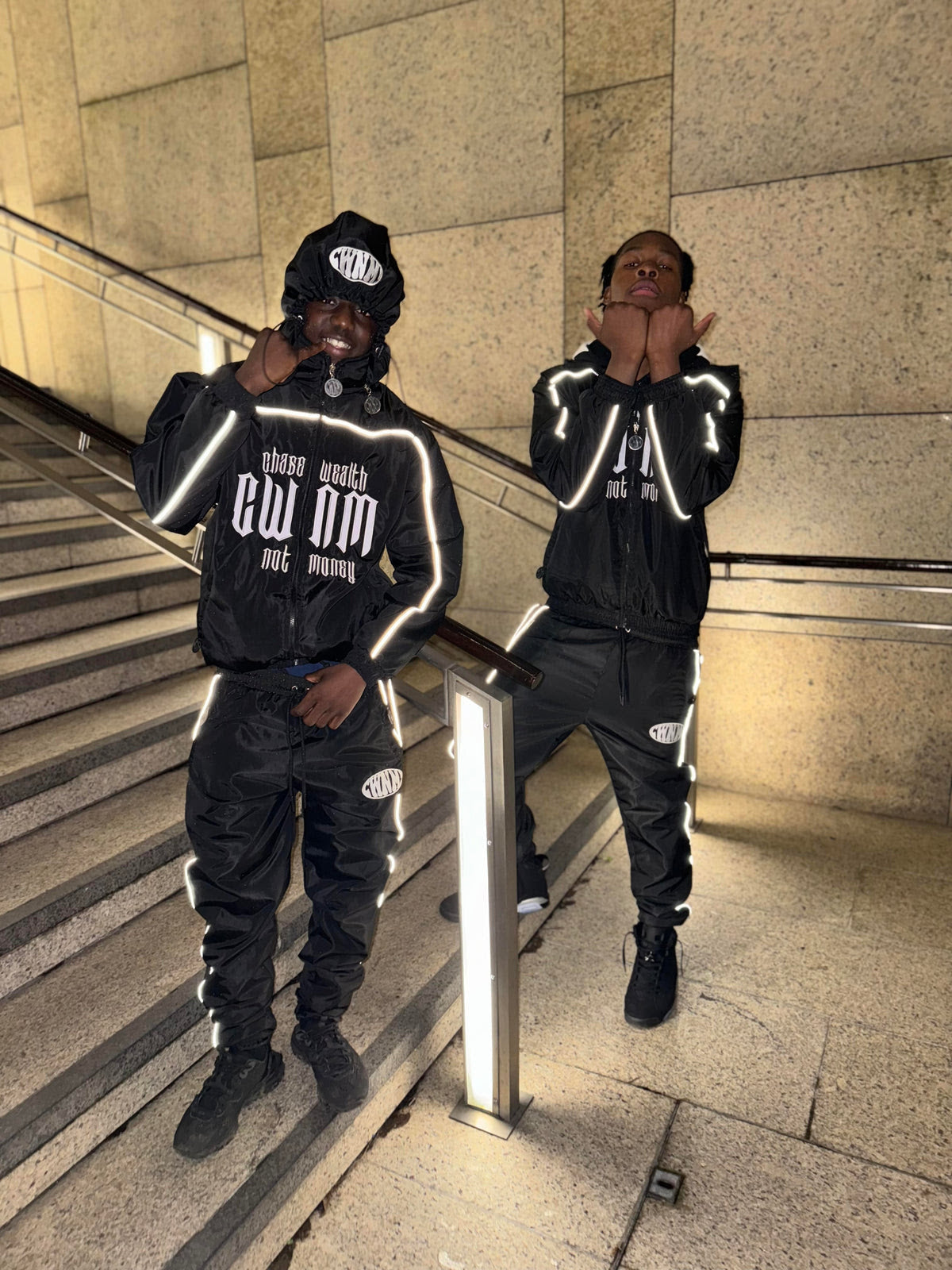 'KNOWLEDGE IS KEY' BLACK NYLON TRACKSUIT