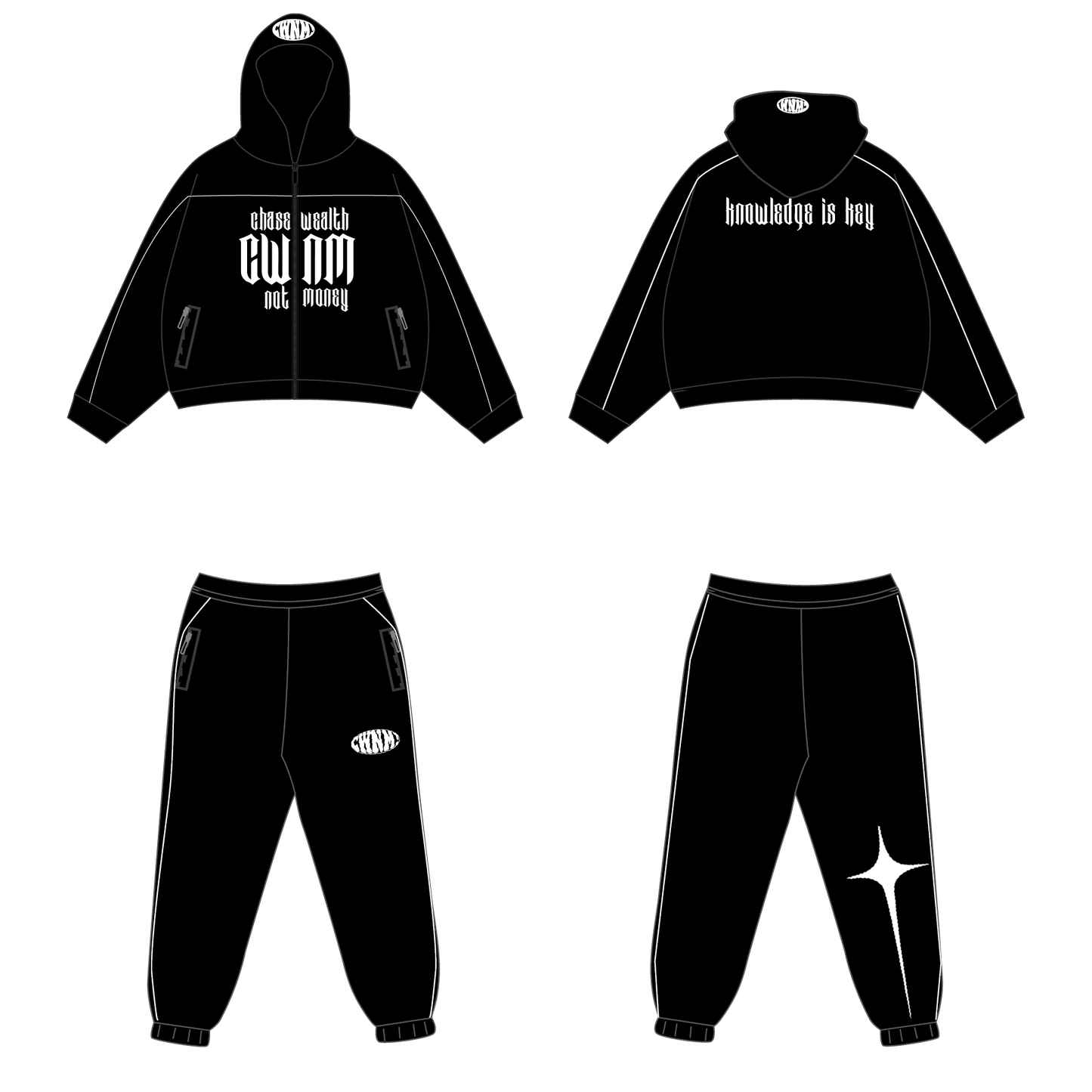 'KNOWLEDGE IS KEY' BLACK NYLON TRACKSUIT